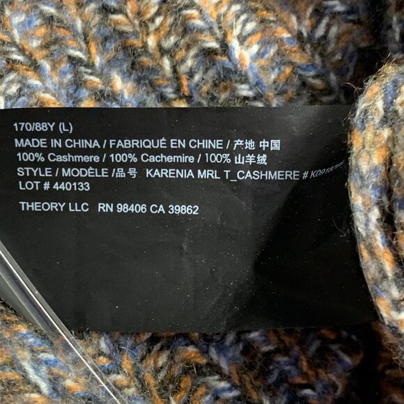 THEORY Size L Karenia Yellow Grey White Cashmere Melange High Neck Sweater - Picture 9 of 9